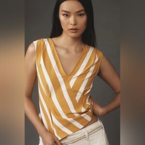 Anthropologie Maeve Yellow Striped V-neck Top Size Small